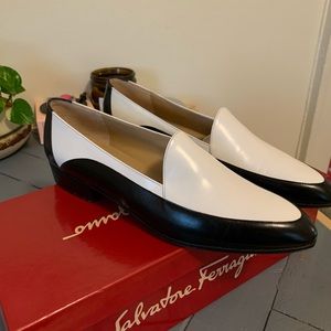 Salvatorre Ferragamo Black and White Loafers
